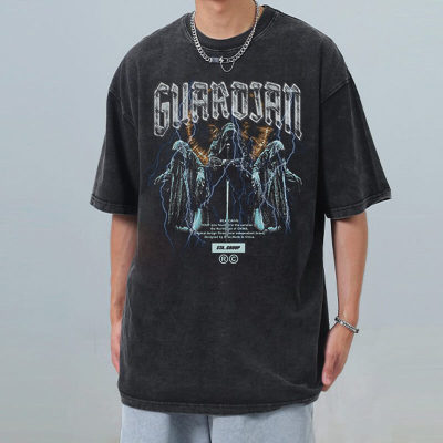 Customized Devil Theme Printed Cotton T-Shirt, Vintage Washed Printed Streetwear T Shirt Men