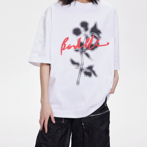 Customized Rose Flower Pattern Design Cotton T-Shirt, Blurry Printed Streetwear T Shirt Men