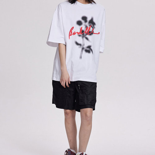 Customized Rose Flower Pattern Design Cotton T-Shirt, Blurry Printed Streetwear T Shirt Men