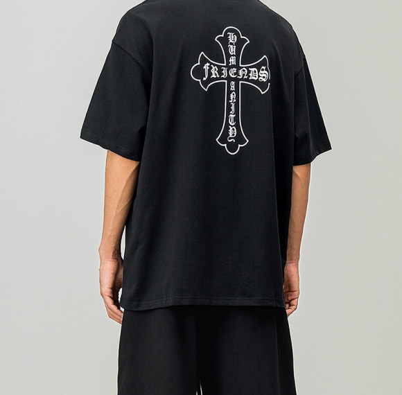 Customized Tshirt with Cross Theme Printing, Screen Printing Cotton Streetwear T Shirt Men