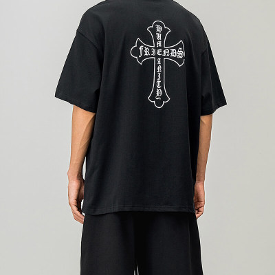 Customized Tshirt with Cross Theme Printing, Screen Printing Cotton Streetwear T Shirt Men