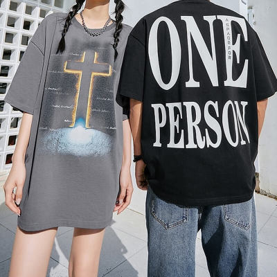 Factory Customized Cross Theme Printed T-Shirt, Oversized Loose Fit Cotton Streetwear T Shirt Men