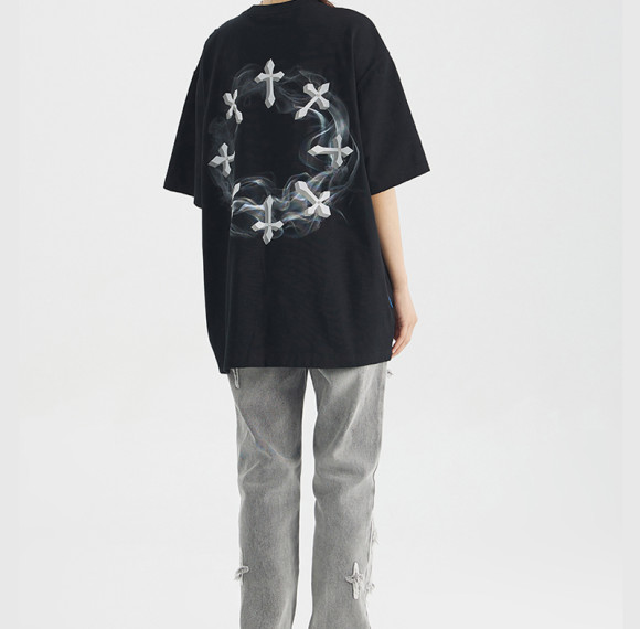 Manufacturing Customized Cross Theme Printed T-Shirt, Smoke Cross Printed Streetwear T Shirt Men