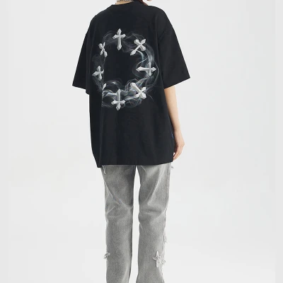 Manufacturing Customized Cross Theme Printed T-Shirt, Smoke Cross Printed Streetwear T Shirt Men