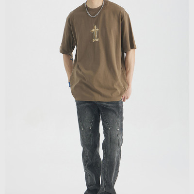 Manufacturing Customized Cross Theme Printed T-Shirt, Smoke Cross Printed Streetwear T Shirt Men