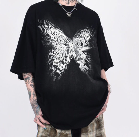Manufacturing Customized Butterfly Printed T Shirt, White Ink Direct Print Pattern Streetwear TShirt
