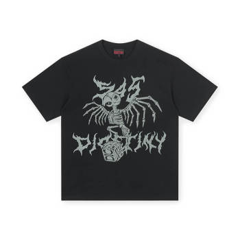 Customizable Streetwear with Skull Bird Print | 100% Cotton Crew Neck T-Shirt | Support OEM, ODM