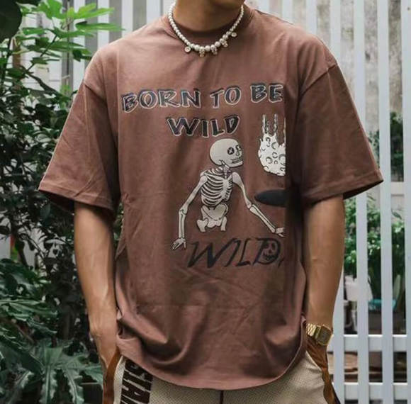 Customizable T-Shirt with Skeletons Print | Screen Print Crew Neck Streetwear | Support OEM, ODM