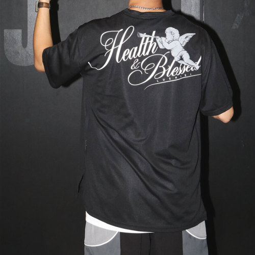 Angel Theme Dark Cotton Screen Printed Short Sleeve T Shirts Streetwear Manufacturer