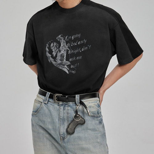 Brand Customized Little Angel Theme Dark Cotton Short Sleeve T Shirts Streetwear Manufacturer