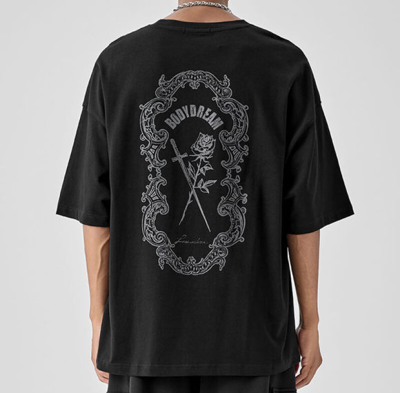One Stop Streetwear Manufacturer - Rose Knight Baroque Print Oversized Cotton Short Sleeve T Shirts