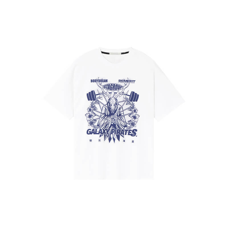 Snow Wash Streetwear T-Shirt with Skeleton 