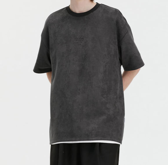 Solid Color Suede Embossed T Shirts Men- TouchesDark's Custom Streetwear, Support ODM, OEM