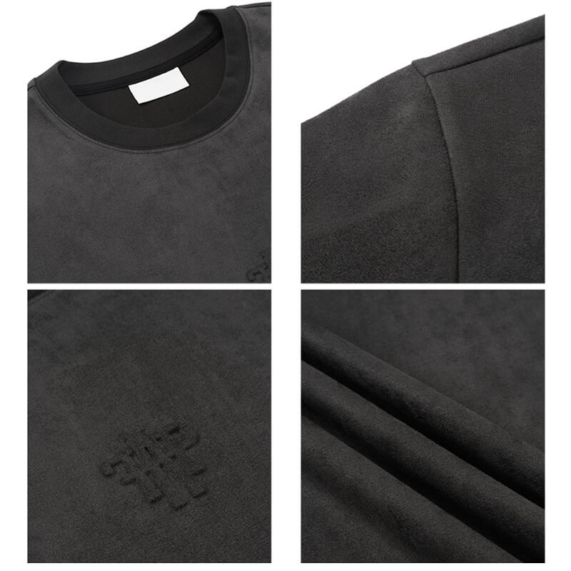 Solid Color Suede Embossed T Shirts Details 