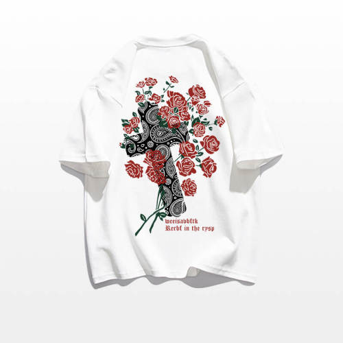 Vintage Floral Print Combed Cotton T Shirts - TouchesDark's Custom Streetwear, Support ODM, OEM