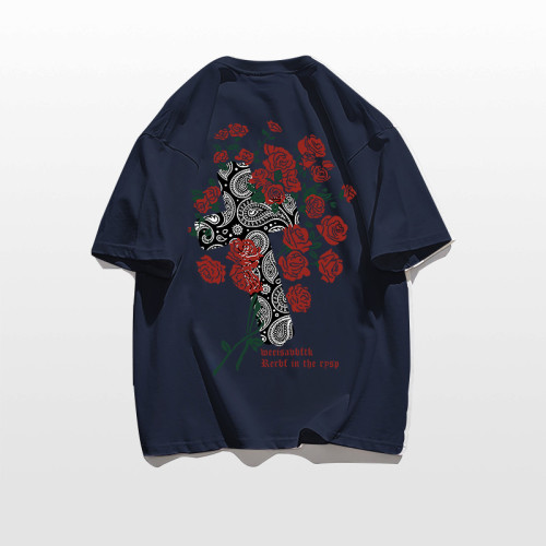 Vintage Floral Print Combed Cotton T Shirts - TouchesDark's Custom Streetwear, Support ODM, OEM
