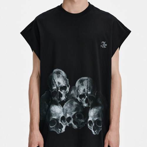 Customized Skull Sleeveless T Shirts - Cotton Oversized Fit T-Shirt - Streetwear Manufacturer