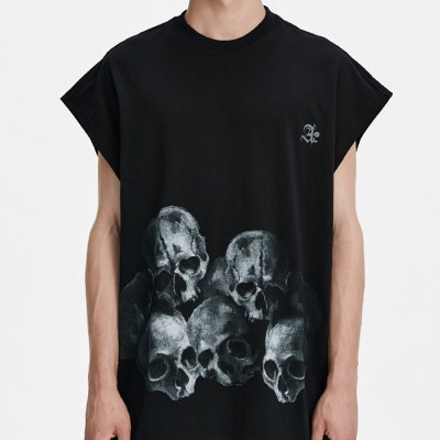 Customized Skull Sleeveless T Shirts - Cotton Oversized Fit T-Shirt - Streetwear Manufacturer