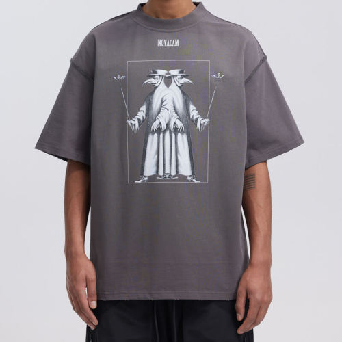 Plague Doctor Printed Short Sleeve T-Shirt - Milled Hem Reverse Stitching - Streetwear Manufacturer