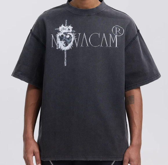 Crucifix Print Short Sleeve T-Shirt - Ground Edge Reverse Stitching - China Streetwear Manufacturer