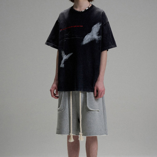White Dove Printed Customizable Short Sleeve - OEM/ODM Streetwear Manufacturer