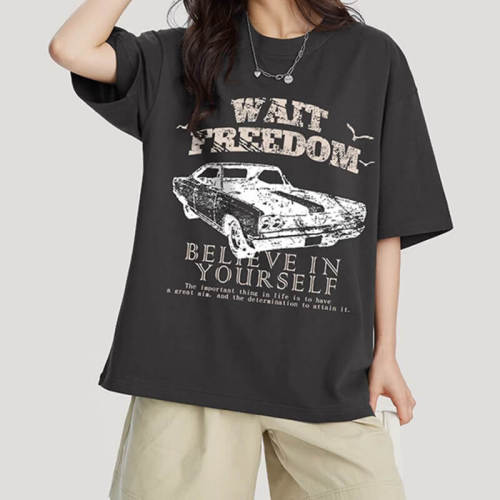 Shabby Old Man Car Printed 230GSM Cotton Short Sleeve T-Shirt - China Streetwear Manufacturer