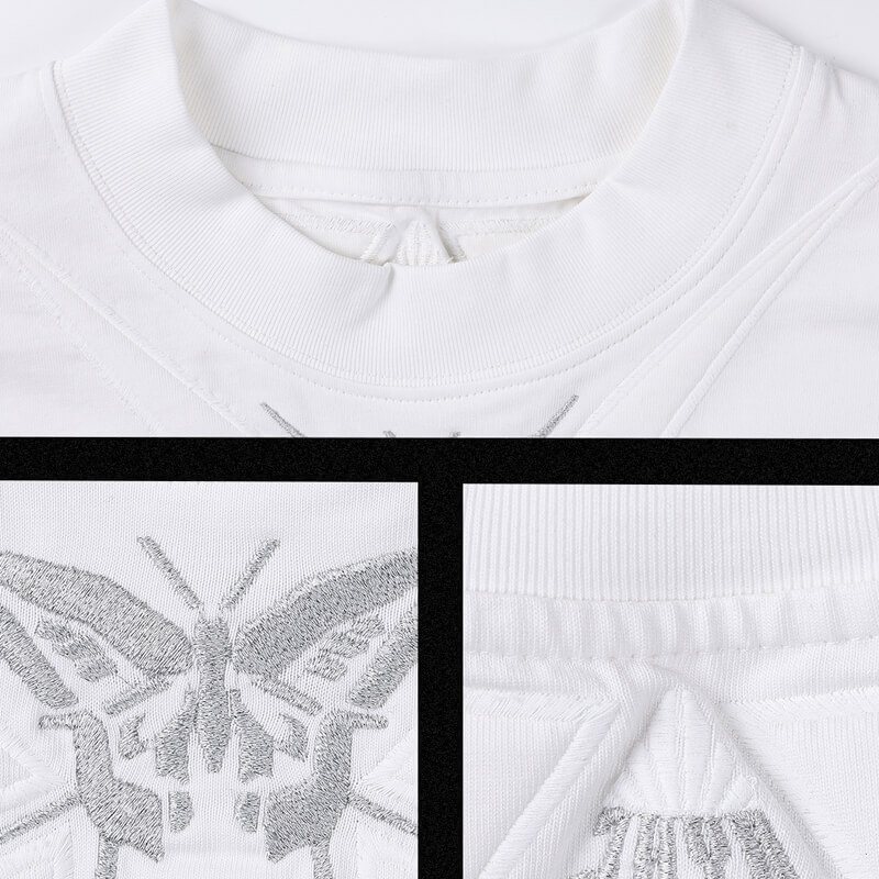 Embroidered Spider Printed Cotton Short Sleeve T-Shirt Details 