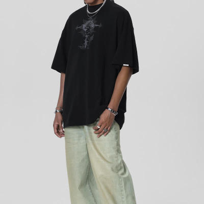 Customizable Rose Themed Oversized Streetwear - Cotton 250GSM Short Sleeve T-Shirt Men