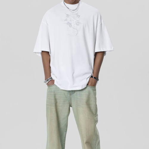Customizable Rose Themed Oversized Streetwear - Cotton 250GSM Short Sleeve T-Shirt Men