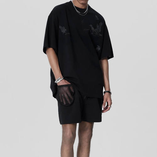 Customizable Raven Print Short Sleeve T-Shirt - 250GSM Heavyweight Cotton Oversized Streetwear