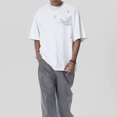 Customizable Raven Print Short Sleeve T-Shirt - 250GSM Heavyweight Cotton Oversized Streetwear