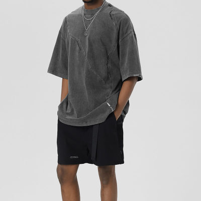 Customized Tech Oversized Streetwear - 250GSM Washed Embroidered Printed Cotton Short Sleeve T-Shirt