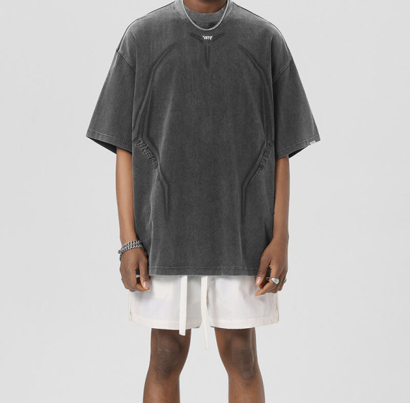 Customized Tech Oversized Streetwear - 250GSM Heavyweight Cotton Washed Short Sleeve T-Shirt