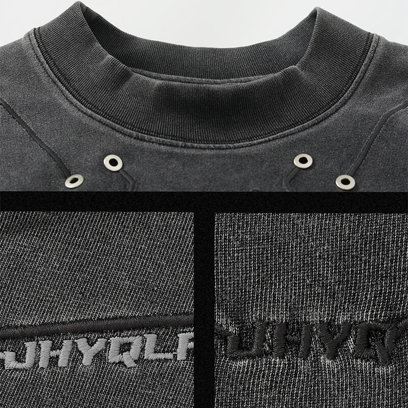 250GSM Heavyweight Cotton Washed Rivet Short Sleeve T-Shirt Details 