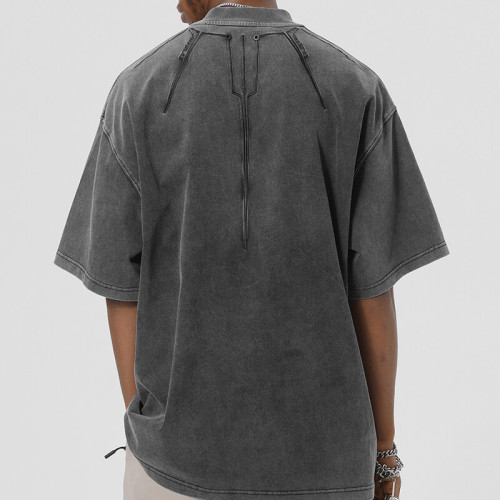 Customized Tech Oversized Streetwear - 260GSM Heavyweight Cotton Washed Rivet Short Sleeve T-Shirt