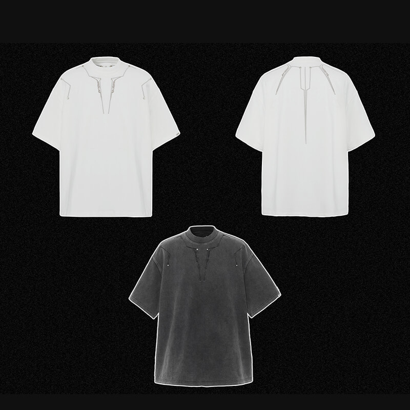 260GSM Heavyweight Cotton Washed Rivet Short Sleeve T-Shirt Details 