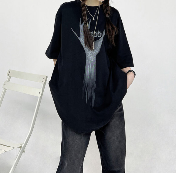 Customized Skeleton Themed Oversized Streetwear - 190GSM Skull Hand Printed Short Sleeve T-Shirt