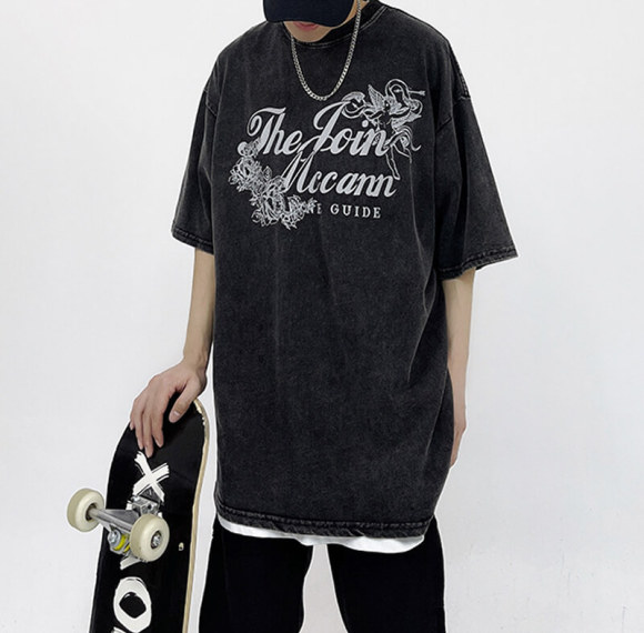 Customized Angel Print Streetwear - 190GSM White Ink Direct Print Oversized Short Sleeve T-Shirt