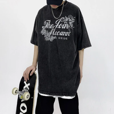 Customized Angel Print Streetwear - 190GSM White Ink Direct Print Oversized Short Sleeve T-Shirt