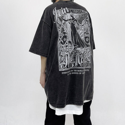 Customized Angel Print Streetwear - 190GSM White Ink Direct Print Oversized Short Sleeve T-Shirt