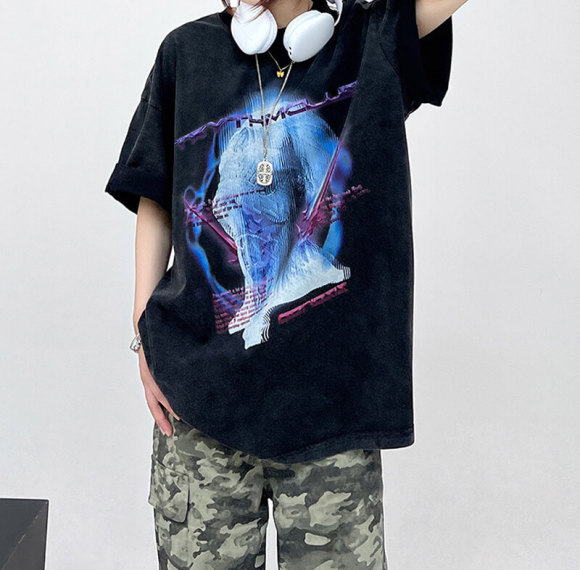 Customizable Animal Print Oversized Streetwear T-Shirt - 190GSM Vintage Washed Short Sleeve T-Shirt