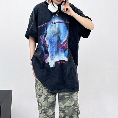 Customizable Animal Print Oversized Streetwear T-Shirt - 190GSM Vintage Washed Short Sleeve T-Shirt