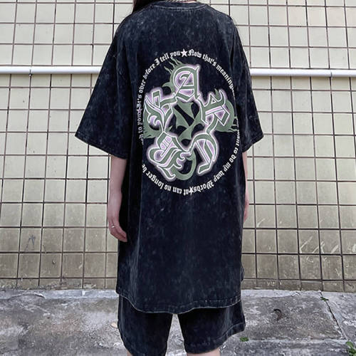 Customizable Rose Print Oversized Streetwear - 190GSM Vintage Washed and Aged Short Sleeve T-Shirt
