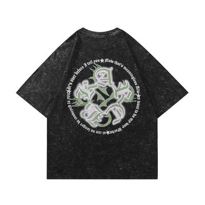 Customizable Rose Print Oversized Streetwear - 190GSM Vintage Washed and Aged Short Sleeve T-Shirt