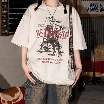 Customized War Themed Printed Oversized Streetwear - 230GSM Cowboy Printed Short Sleeve T-Shirt
