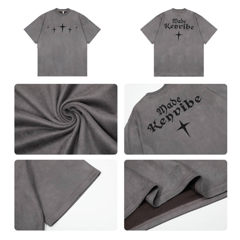 280GSM Suede Embroidered Heavyweight Short Sleeve T-Shirt Details 