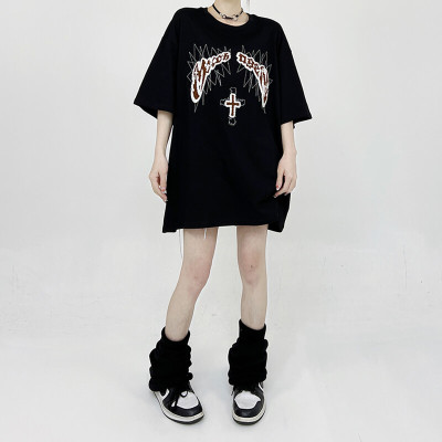 Customizable Cross Print Oversized Streetwear - 230GSM Heavyweight Fashion Short Sleeve T-Shirt