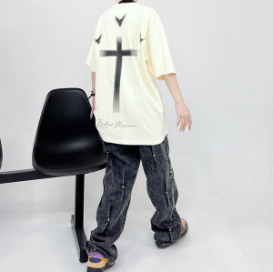 Customizable Cross Print Oversized Streetwear - 230GSM Heavyweight Fashion Short Sleeve T-Shirt Men