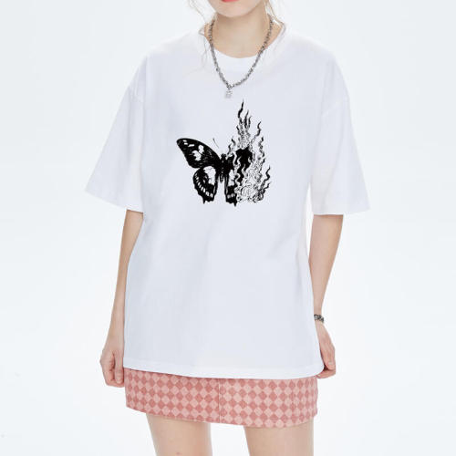 Custom Personalized Graphic Butterfly Print Streetwear - 190GSM Oversized Short Sleeve T-Shirt Women