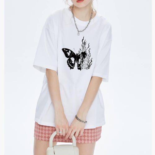 Custom Personalized Graphic Butterfly Print Streetwear - 190GSM Oversized Short Sleeve T-Shirt Women